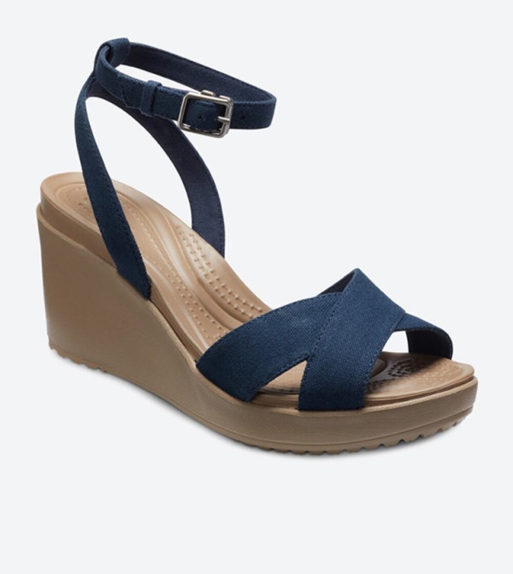 Crocs Women's Leigh II Cross-Strap Wedge Navy 9